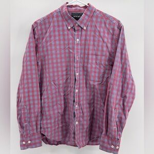 Bonobos Men's Casual Red and Blue Plaid Shirt Slim Fit Med Short